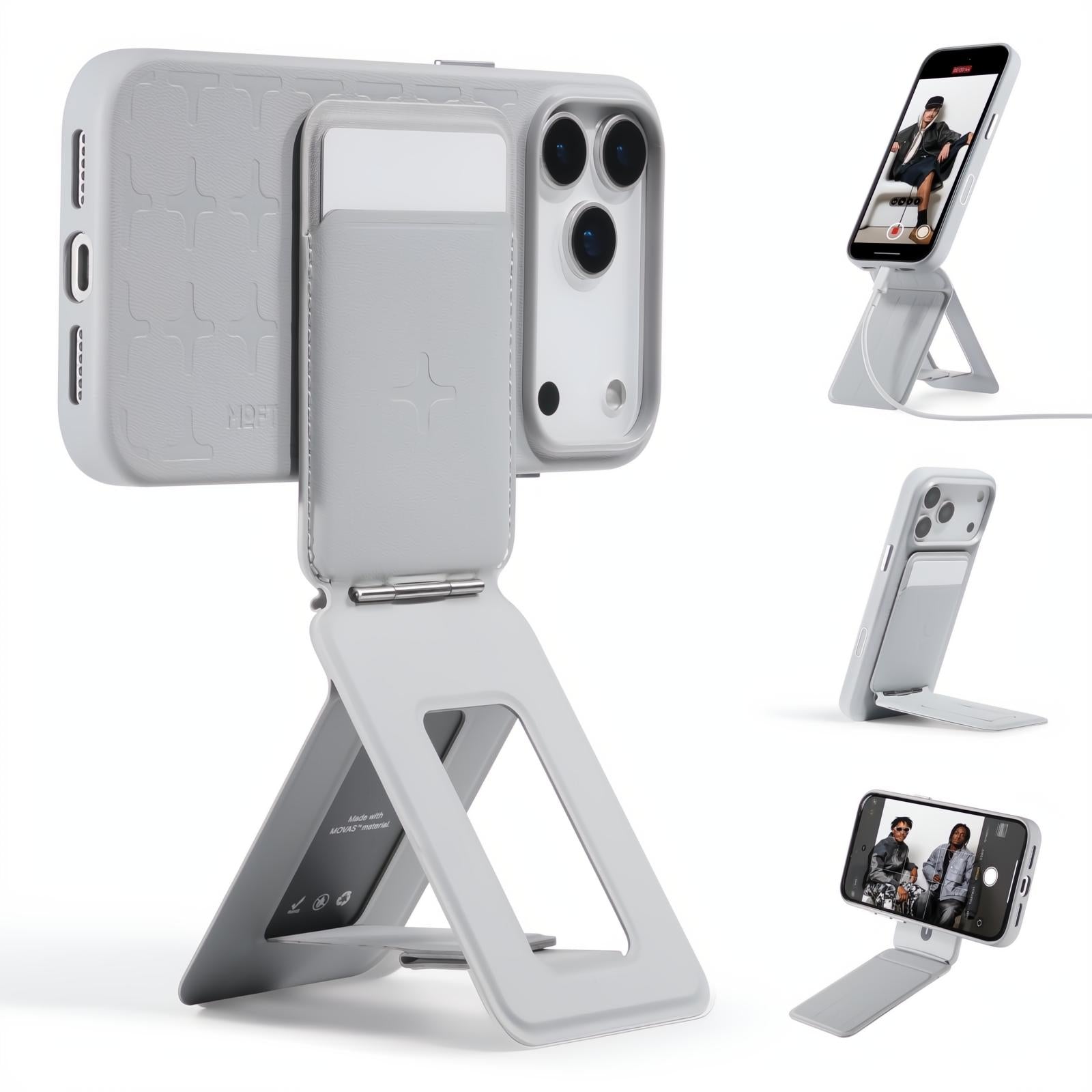 MOFT Phone Tripod Stand Selfie Stick for iPhone, Multi-Angles iPhone Stand, Lightweight & Portable Phone Holder, Strong Magnets, MOVAS Vegan Leather, Travel Essentials, Jet Black (Without Card Slot)